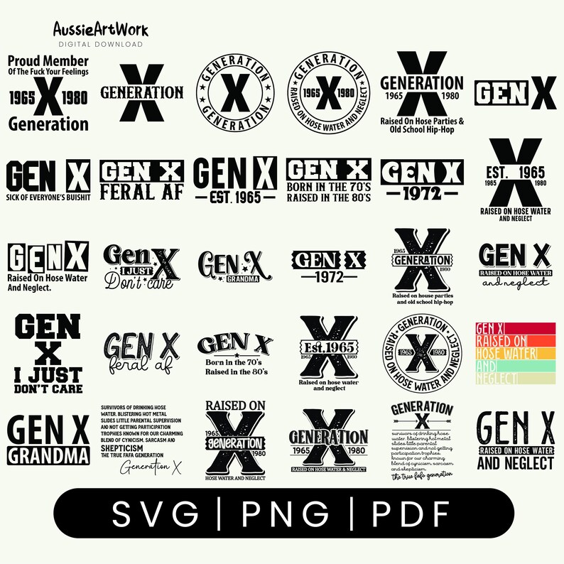 Gen X SVG Bundle, Generation X PNG Bundle, Retro Gen X Shirt, Raised on ...