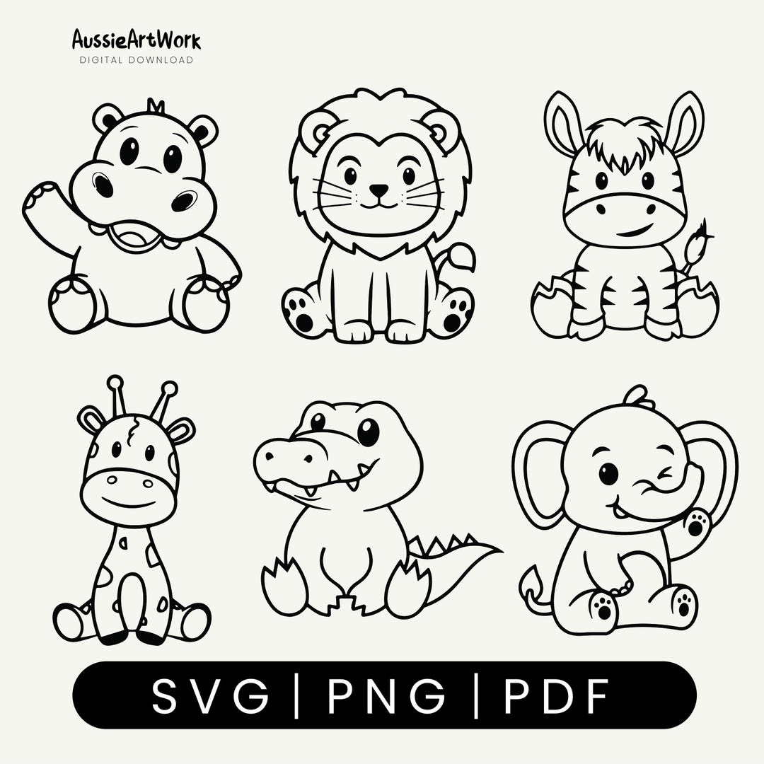 Safari Animals Outline SVG Cute African Jungle Animal Cut File Cricut ...