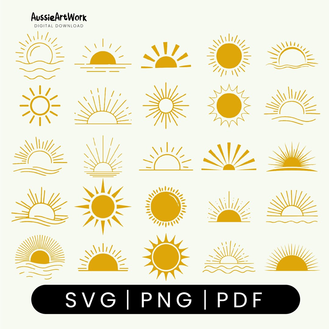 Sunrise SVG Bundle, Sun Clipart, Sunrise Cut Files, Sunshine PNG ...