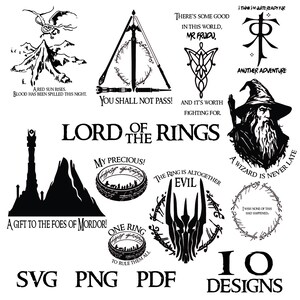 LOTR-bundelpakket, Mordor Svg, Gandalf Svg, One Ring Svg, The Fellowship of the Ring