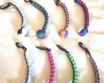 Monkey fist key chain in various colors.