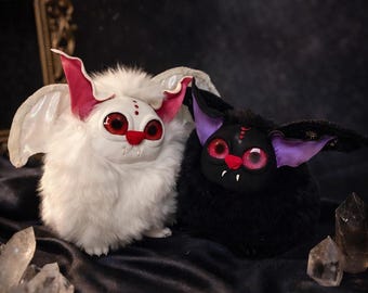 Handmade Gothic Bat Plush Art Dolls – OOAK Spooky Halloween Decor