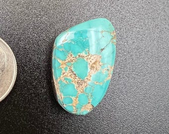 May include: A turquoise cabochon with a mottled pattern of brown and blue. The stone is a teardrop shape and has a smooth, polished surface.