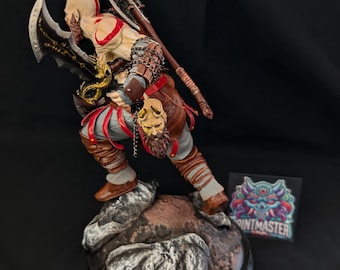Kratos Figure – 3D Printed God of War Statue, Hand-Painted Gaming Collectible, Spartan Warrior Decor