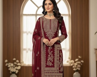 Beautiful Heavy Designer Salwar Kameez with Dupatta for Women, Sharara Suit, Top-Palazzo, Indian Ethnic Suit, Pakistani Suit
