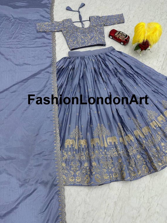 New Designer Grey Color Lehenga Choli With Embroidery Thread Work Dupatta For Women, Wedding Lehenga, Reception Wear Lehenga, Navratri Dress