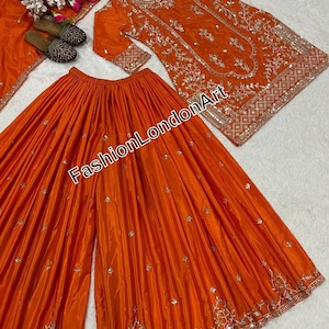 Party Wear Designer Embroidered with Sequence Work Salwar Kameez with Dupatta for Women, Indian Wedding Sharara, Pakistani Suit, Eid Suit