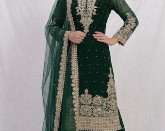 Black Faux Georgette Embroidered Salwar Kameez Suit, Pakistani Ethnic Dress For Women