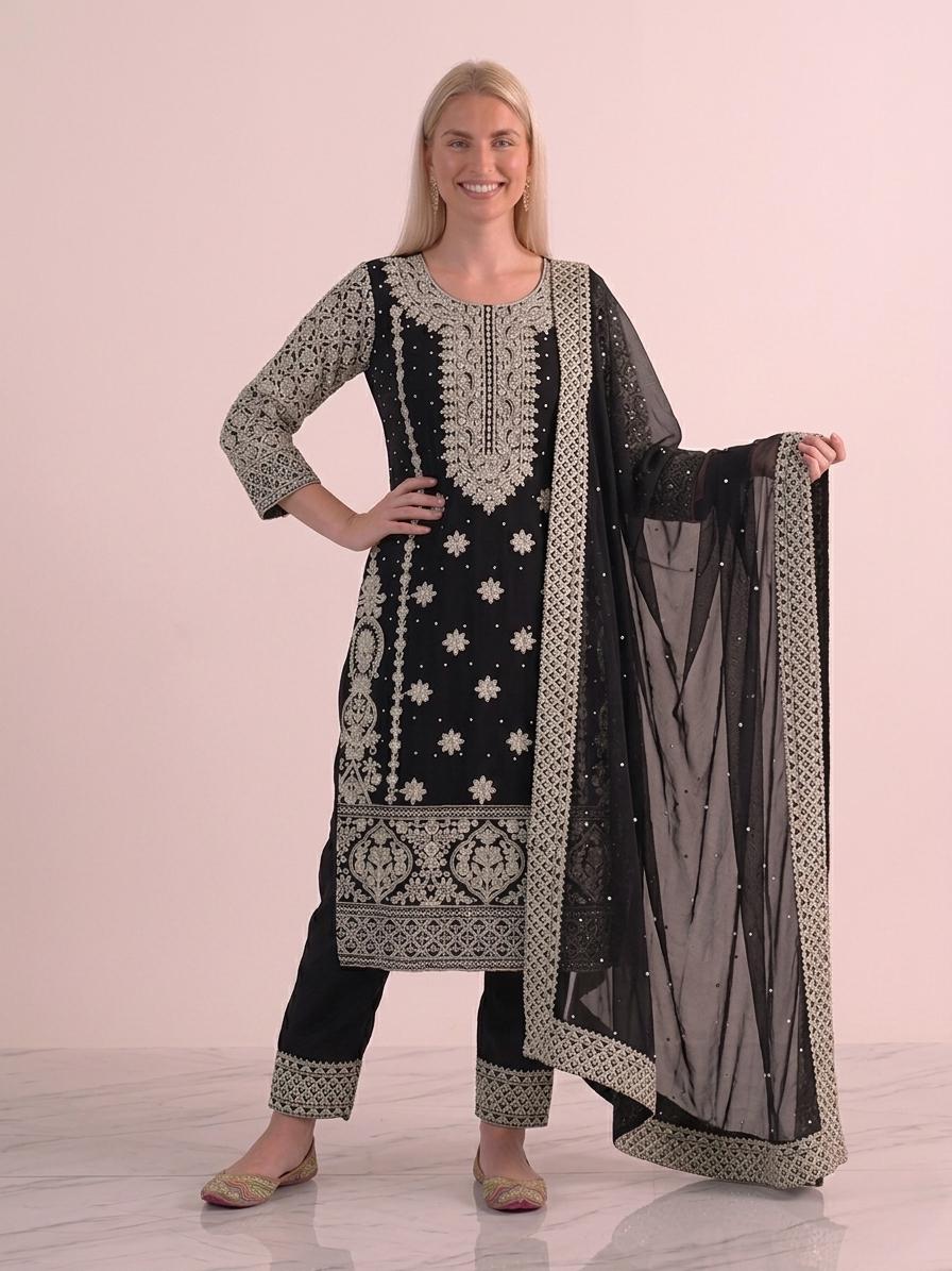 open lace back dress Black Pakistani Dress Party Wear by Designer Online 2021 – Nameera by Farooq main image 0