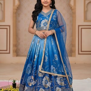 Kids Wear, Kids Lehenga Choli, Girls Lehenga, Party Wear Lehenga, Traditional Lehenga Girls, Navratri Lehenga, Pink and Blue Girls Lehenga