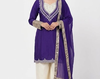 Party Wear Designer Embroidered with Sequence Work Salwar Kameez with Dupatta for Women, Indian Wedding Sharara, Pakistani Suit, Eid Suit