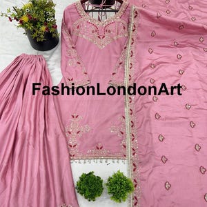Women&#39;s Pink Pakistani Designer Wedding Wear Salwar Kameez with Dupatta for Women, Sharara Suit, Top-Palazzo, Indian Ethnic Suit, Fancy Suit