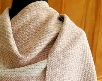 fringed shawl in varied stripes rose and taupe