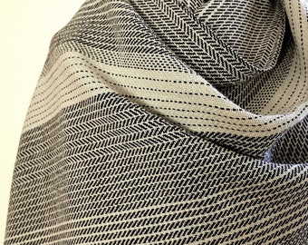 cotton shawl in varied stripes khaki and black