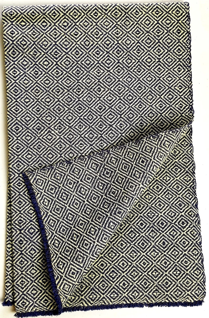 diamond twill hand towel, yellow on navy image 1