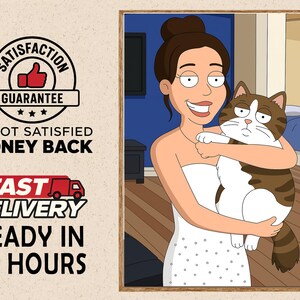 Custom Cat Cartoon Portrait, Family Guy Style Pet Drawing, Personalized Cat Art, Funny Gift for Cat Owners, Digital Pet Portrait, FILE ONLY