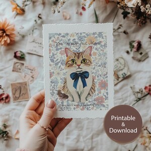 Printable Mother's Day postcards | Cat and floral design | 3 data sets | PNG files | Download | Gift tags | Postcards | Gifts | Bundle