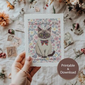 Printable Mother's Day postcards | Cat and floral design | No.2 | PNG file | Download | Gift tags | Postcards | Gifts | Bundle