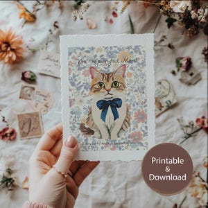 Printable Mother's Day postcards | Cat and floral design | No.1 | PNG file | Download | Gift tags | Postcards | Gifts | Bundle