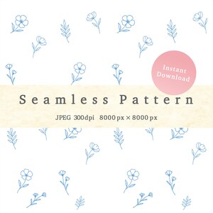 Seamless pattern, Hand-drawn small simple floral pattern, instant download, craft materials, JPG, less color, white and blue