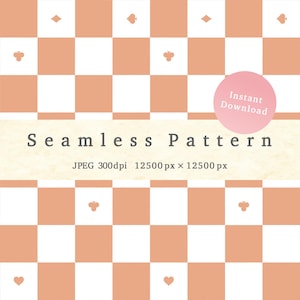 Seamless pattern, Handwritten block check and playing card motif, instant download, craft materials,  JPG, Renovation, paper create, orange