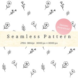 Seamless pattern, Hand-drawn small simple floral pattern, instant download, craft materials, JPG, less color, black and white