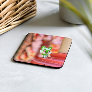 Green Kitty Cat Cork-back coaster