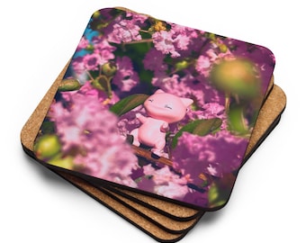 Happy Pink Flowers Pocket Mon Cork-back coaster
