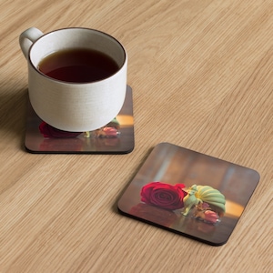 Red Rose Fox Mom Cork-back coaster