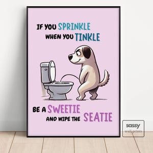 Sprinkle When You Tinkle Lustig Hund Badezimmer Poster Toiletten Regeln Rosa Druck Badezimmer Wand Dekor Toilette Humor Gast Badezimmer Spaß Schild