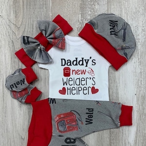 Baby Girl Daddy WELDER Coming Home Outfit, Welder Helper