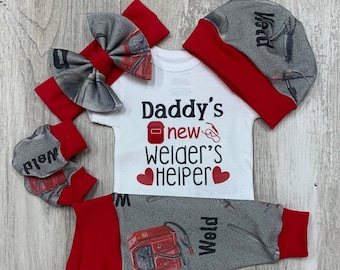 Baby Girl Daddy WELDER Coming Home Outfit, Welder Helper