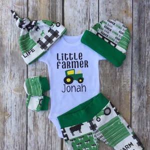 Farm Boys Coming Home Outfit, Country Personalized Baby Boy Outfit, Farming Newborn Outfit, Baby Boy Layette, Tractor, Little Farmer Set