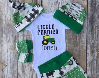 Farm Boys Coming Home Outfit, Country Personalized Baby Boy Outfit, Farming Newborn Outfit, Baby Boy Layette, Tractor, Little Farmer Set