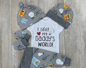 Electrician Baby Outfit: "I Light My Daddy's World" Newborn Set
