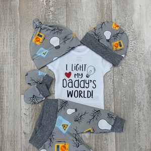 Boys Electrician Electricity Newborn Coming Home Outfit, Electrician Daddy boys Outfit, Baby Shower Gift