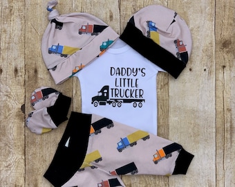 Daddy's Little Trucker Infant Outfit, Coming Home Baby Boy Outfit, Take Home Newborn Outfit, Baby Boy Layette, Truck Driver, Baby Shower