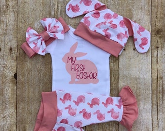 Easter 1ST Rabbit Bunny White Girl Bodysuit Pink White Dot Baby Dress NB-18Month Easter 1ST Rabbit Bunny White Girl Bodysuit Pink White Dot Baby Dress NB-18Month
