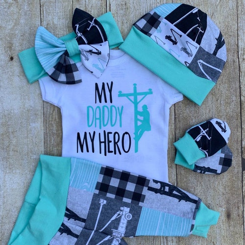 Baby Girl Daddy LINEMAN Coming Home Outfit My Daddy My Hero Etsy