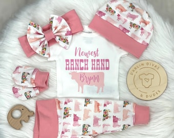 Baby Girls Ranch Coming Home Outfit, Personalized