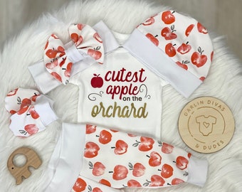 Apple Picking Baby Girl Outfit, Apple Orchard Baby Set,  Cutest Apple on the Orchard