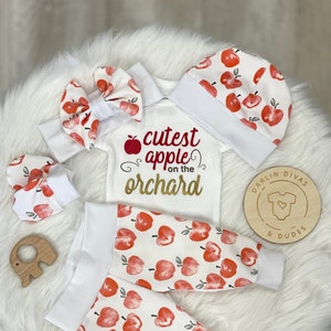 Apple Picking Baby Girl Outfit, Apple Orchard Baby Set,  Cutest Apple on the Orchard