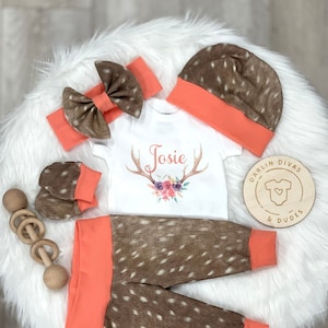 Girls Fawn Deer Coming Home Outfit, Personalized