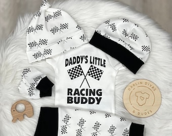 Daddy's Racing Buddy Baby Boy Outfit: Checkered Flag Take Home Set