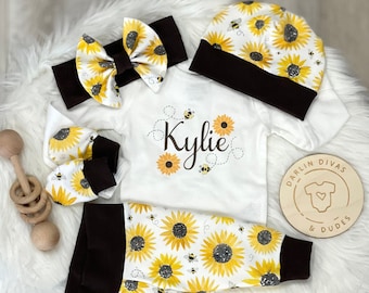 Sunflower Sunshine Girl's Coming Home Outfit,  Personalized