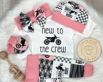 Motocross Baby Girl Outfit, Pink New to the Crew