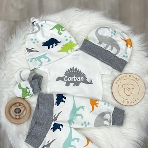Personalized Dinosaur Baby Boy Outfit: Handmade Coming Home Set