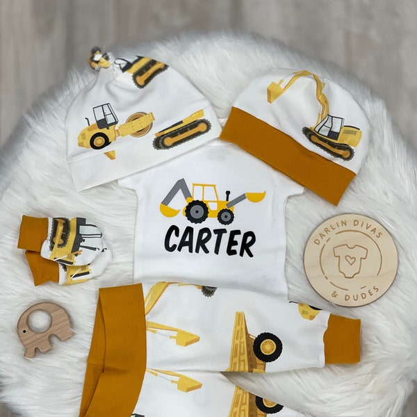 Personalized Construction Coming Home Baby Boy Outfit, Take Home Newborn Outfit, Baby Boy Layette, Tool Handyman, Baby Shower Gift