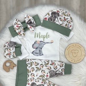 Girls Floral Elephant Coming Home Outfit, Personalized