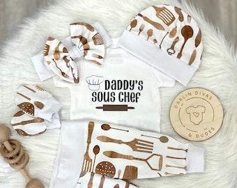 Daddy's Mommy's Girl's Sous Chef Infant Outfit, Coming Home Baby Girl Outfit, Take Home Newborn Outfit, Girl Layette, Baby Shower Gift